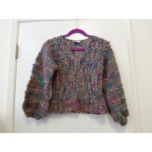 Colleen Toland Vintage Bobble Sweater Pullover Hand Knitted Small Purple Teal